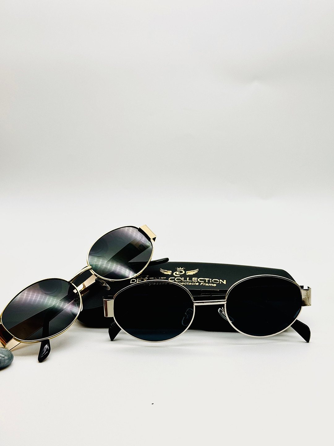 DEXENT COLLECTION Women Set Of 2 Oval Sunglasses Combo Oval Gold Black,Silver