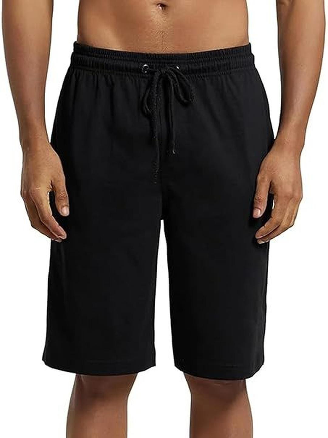 TESON Men Regular Fit Solid Low-Rise Shorts with Side Pockets Black