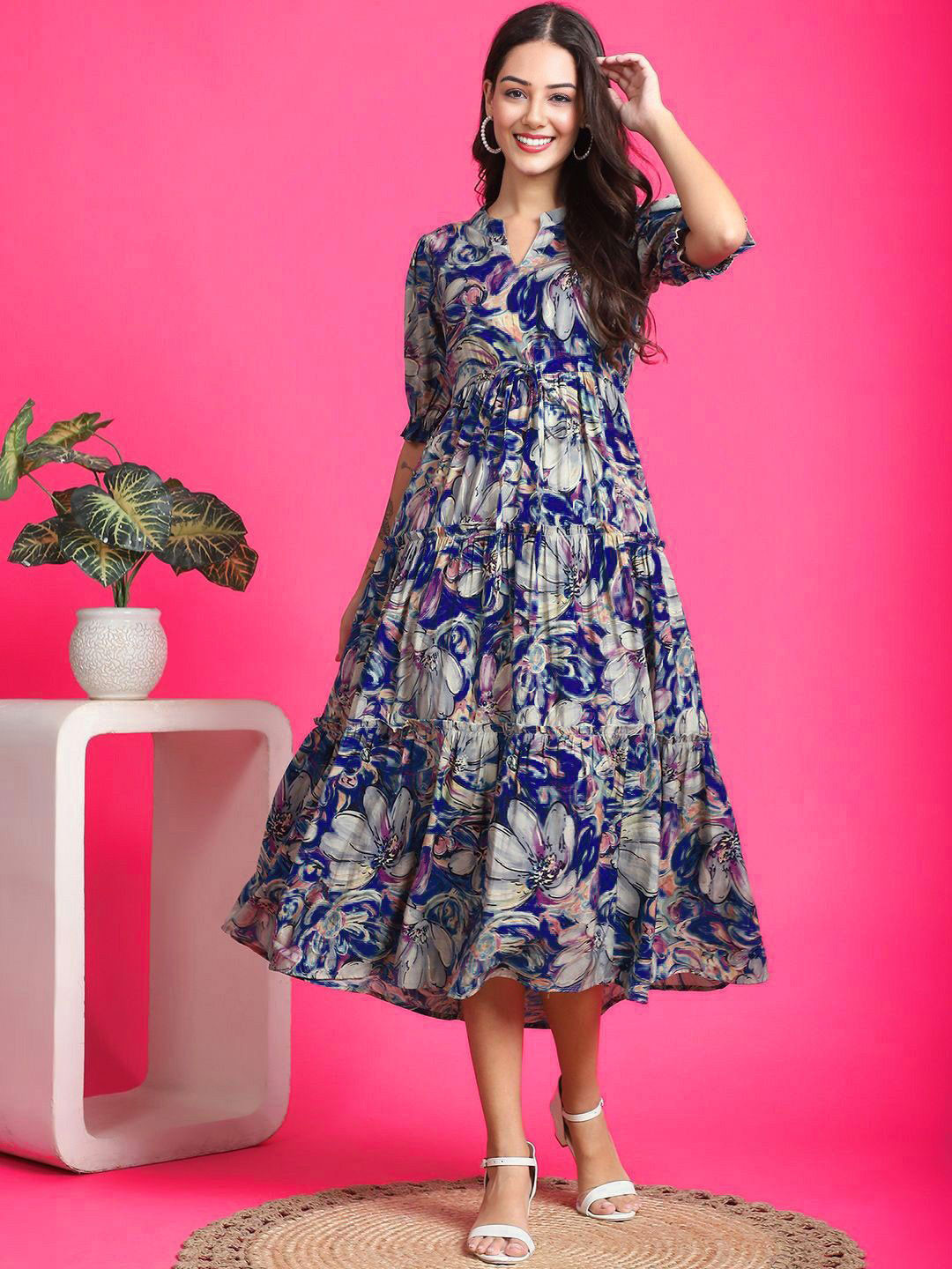 PRESHA Women Floral Printed Block Print Daily Cotton Anarkali Kurta