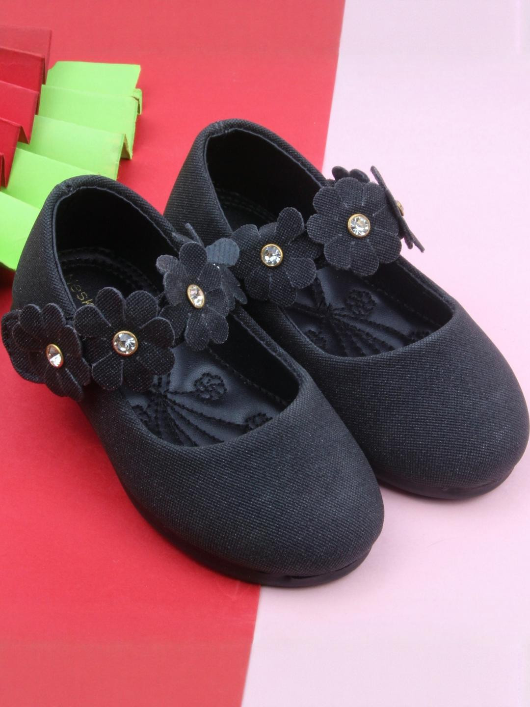 NESKA MODA Girls Synthetic Flower Embellished Leather Booties