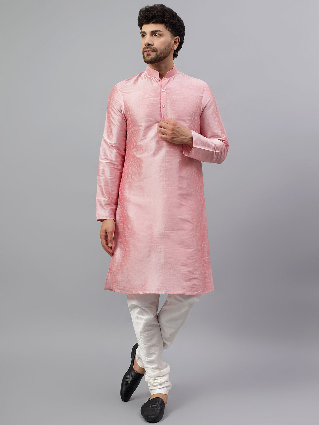Latest Chikan Garments Men Solid Festive Silk Straight Kurta