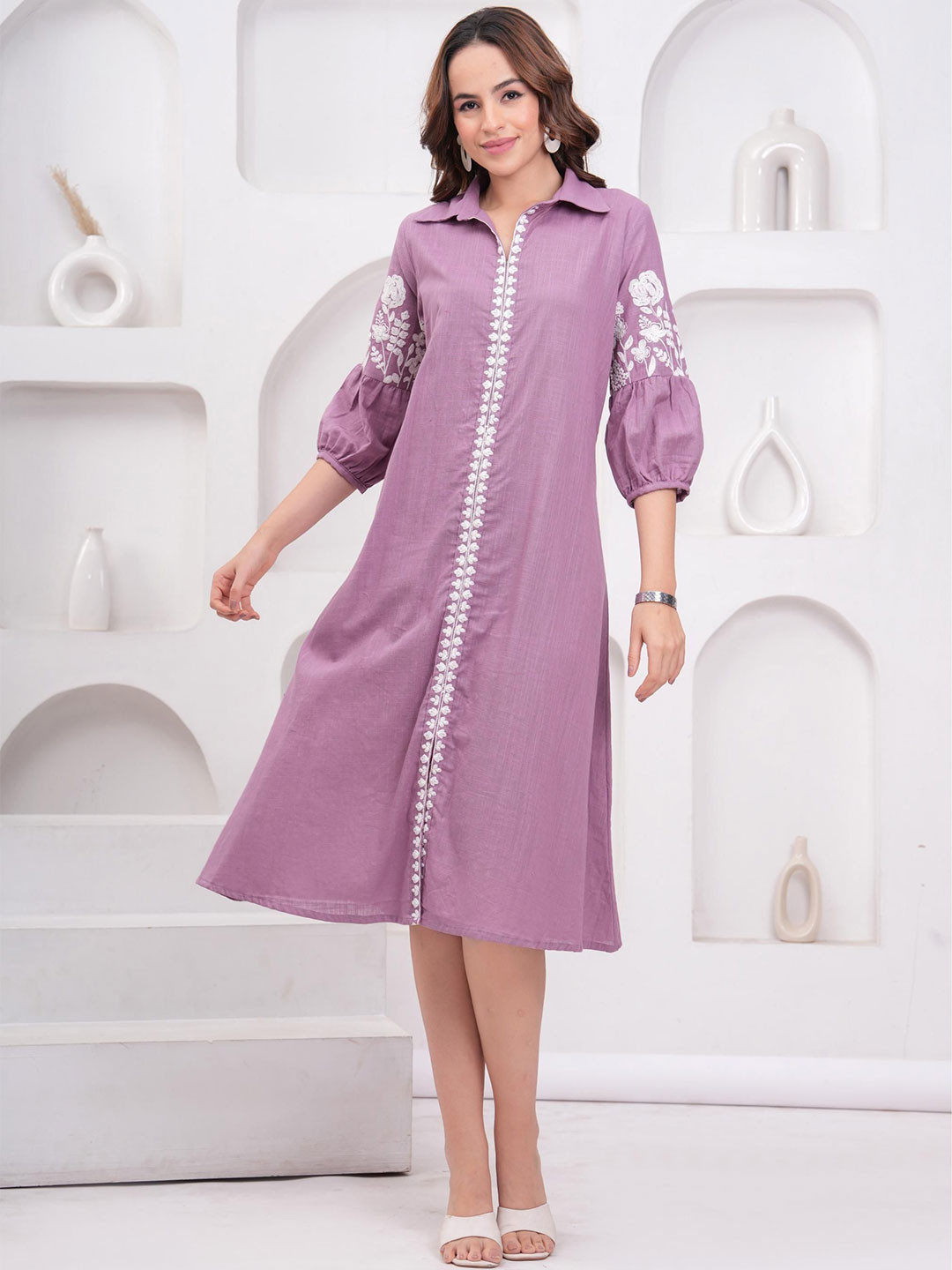 Zenava by Myntra Women Bishop Sleeve Midi Dress