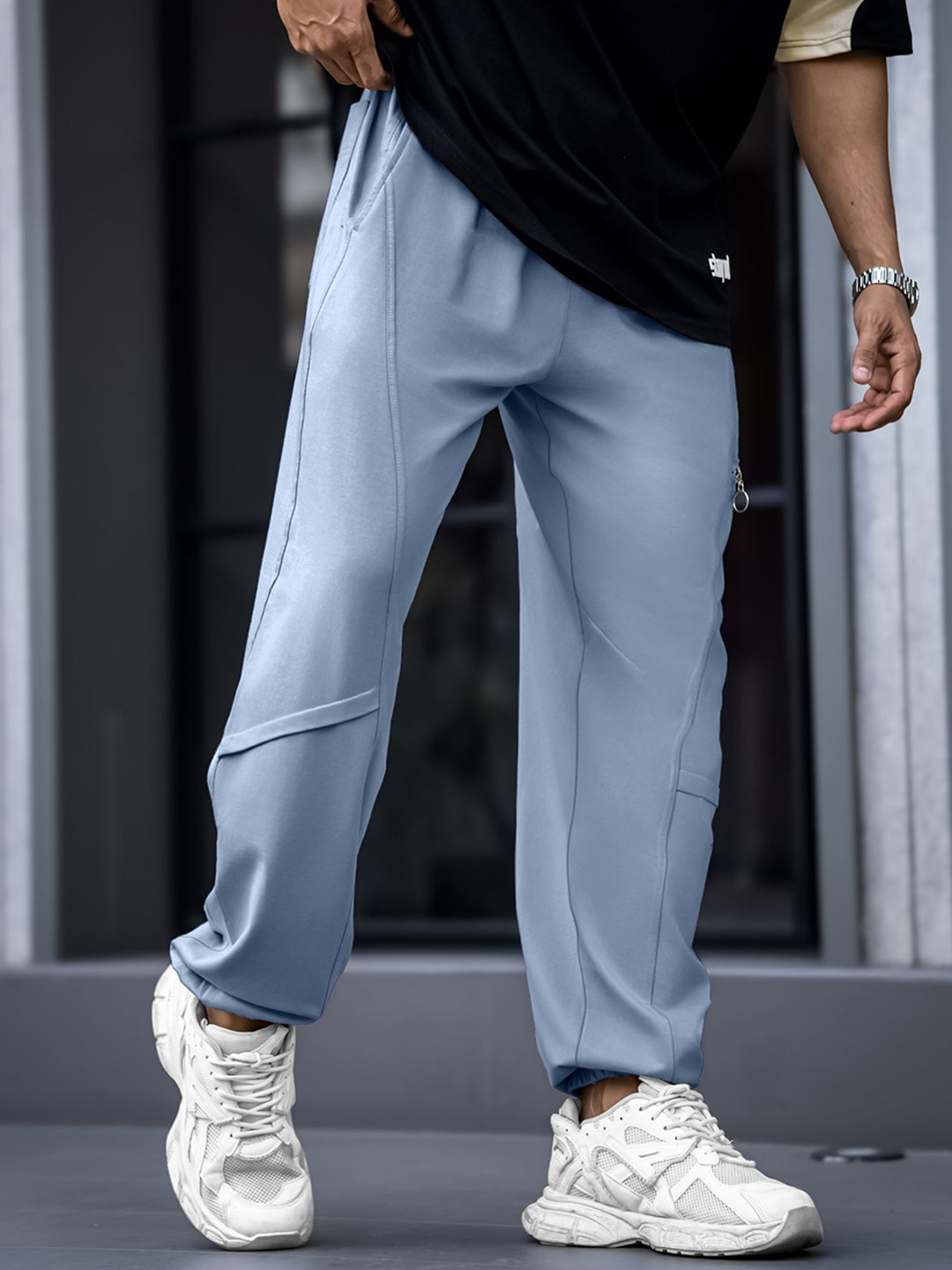 Maniac Men Cotton Baggy Fit Trousers with Zipper Utility Pockets