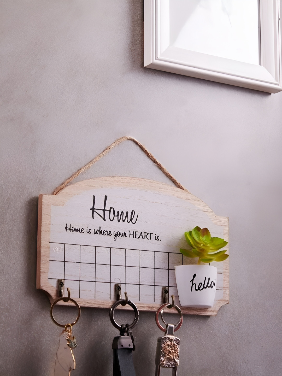 eazy wagon Green & White Printed Wooden Key Holder