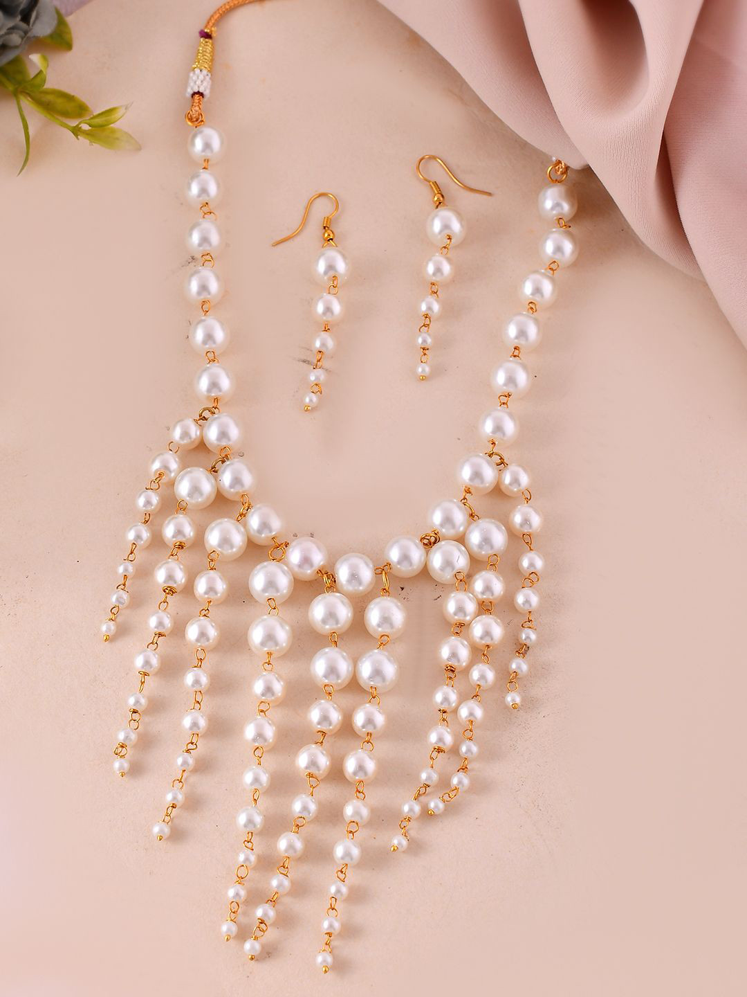 Silvermerc Designs Gold-Plated Multi-Strand Pearls Beaded Jewellery Set