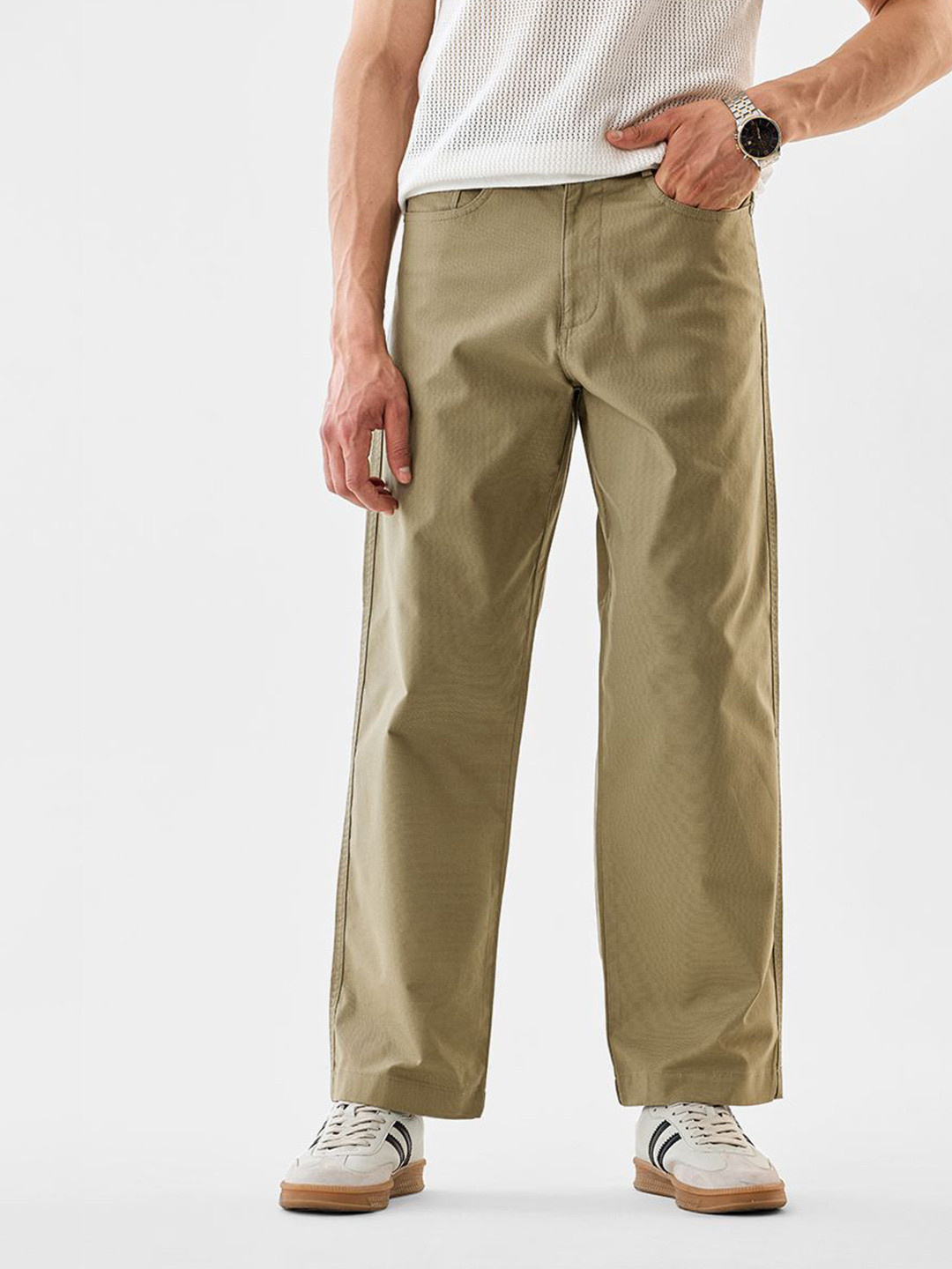 Snitch Men Mid Rise Loose Fit Soft Functional Regular Trousers