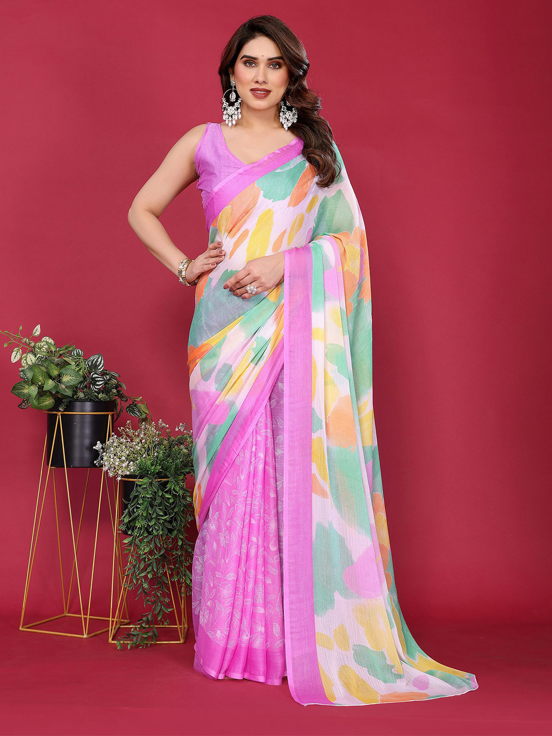 Mitera Purple Designer Georgette Printed Saree