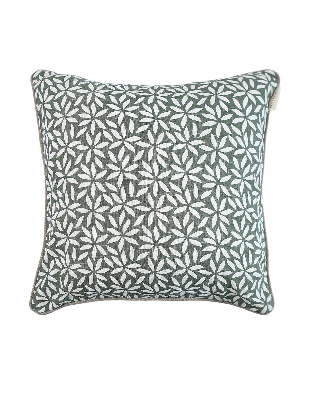 Weave Abode Leafy Printed Olive Green & White Floral Square Cushion Covers