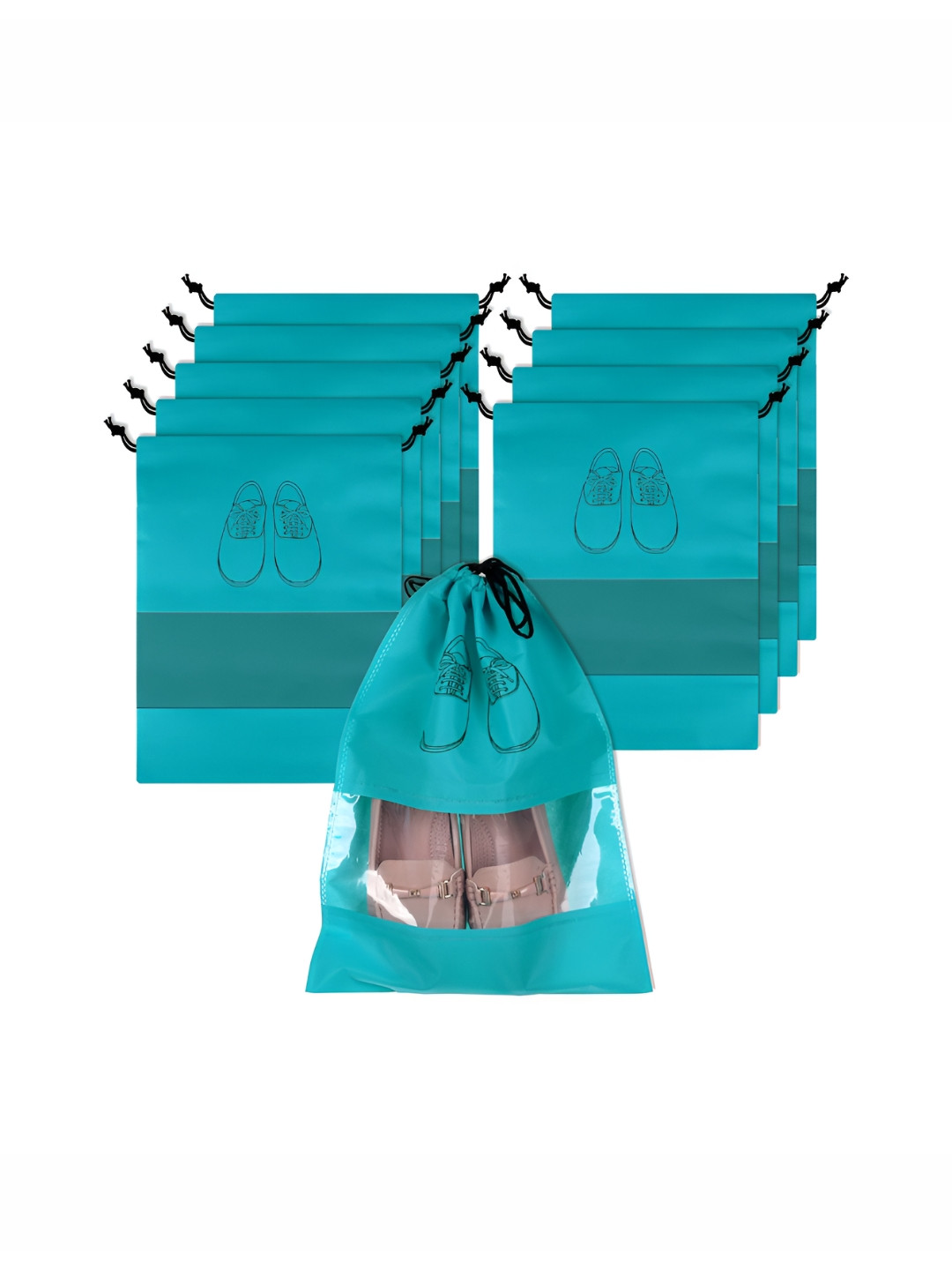 Aura Green 10 Pieces Printed Water Resistant Shoes Organisers With Transparent Window