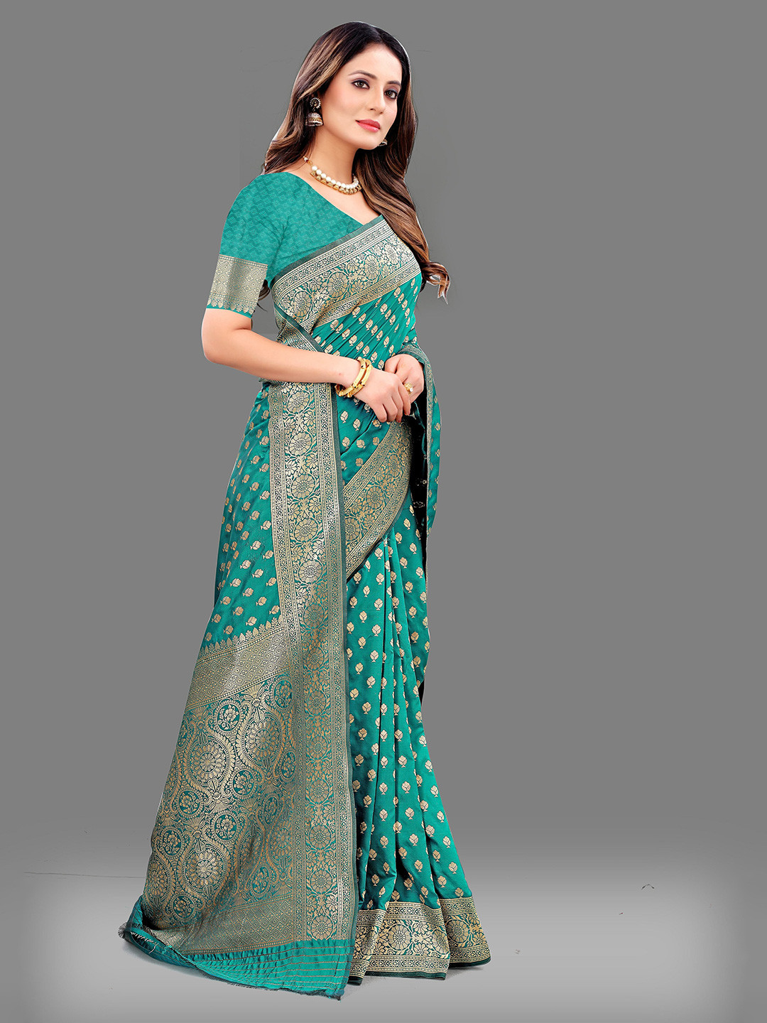 Durga Textile Turquoise Kanjeevaram Woven Design Banarasi Saree