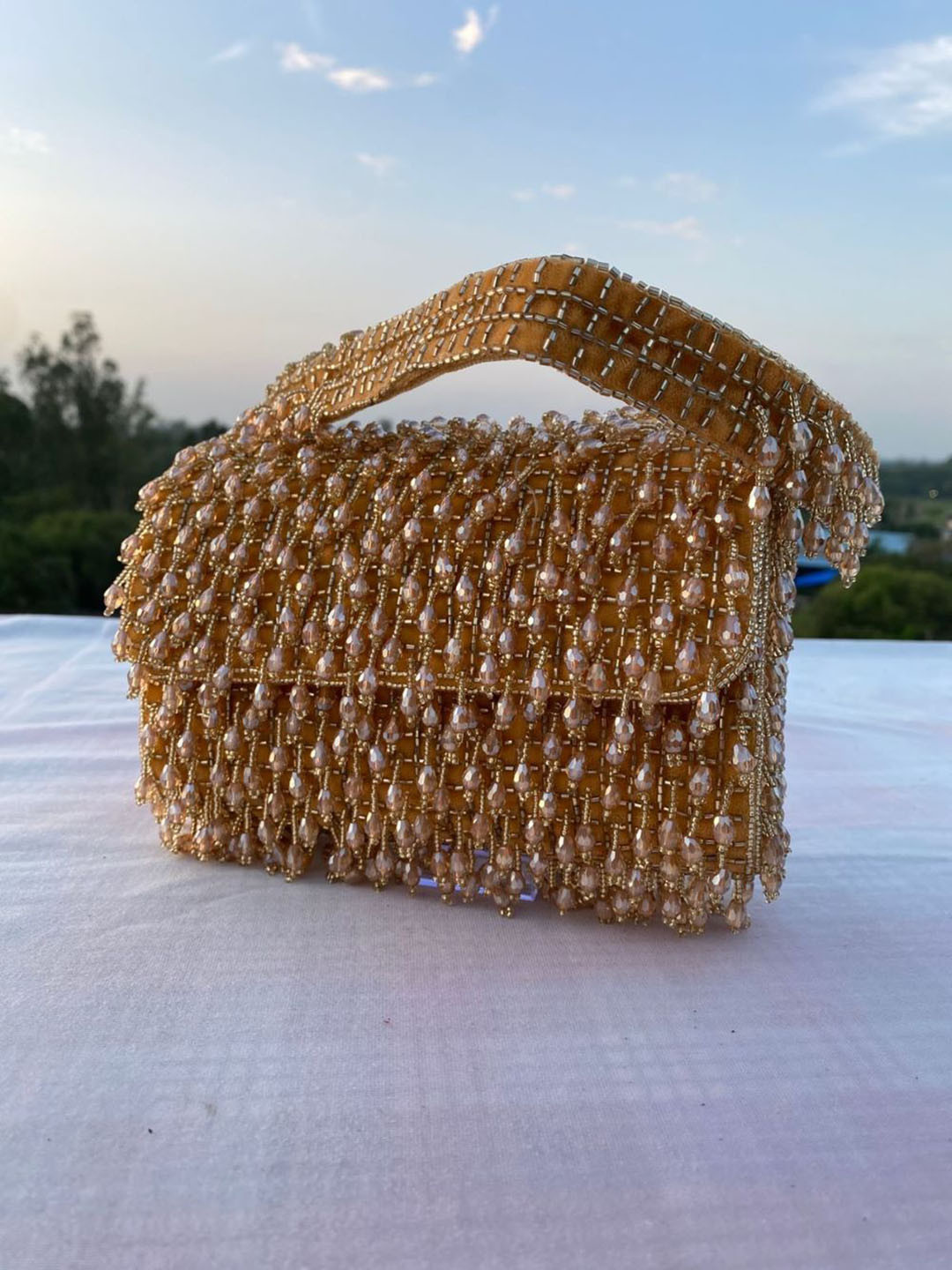 SALUJA PUNJABI JUTTI Ethnic Motifs Embellished Suede Bucket Handheld Bag