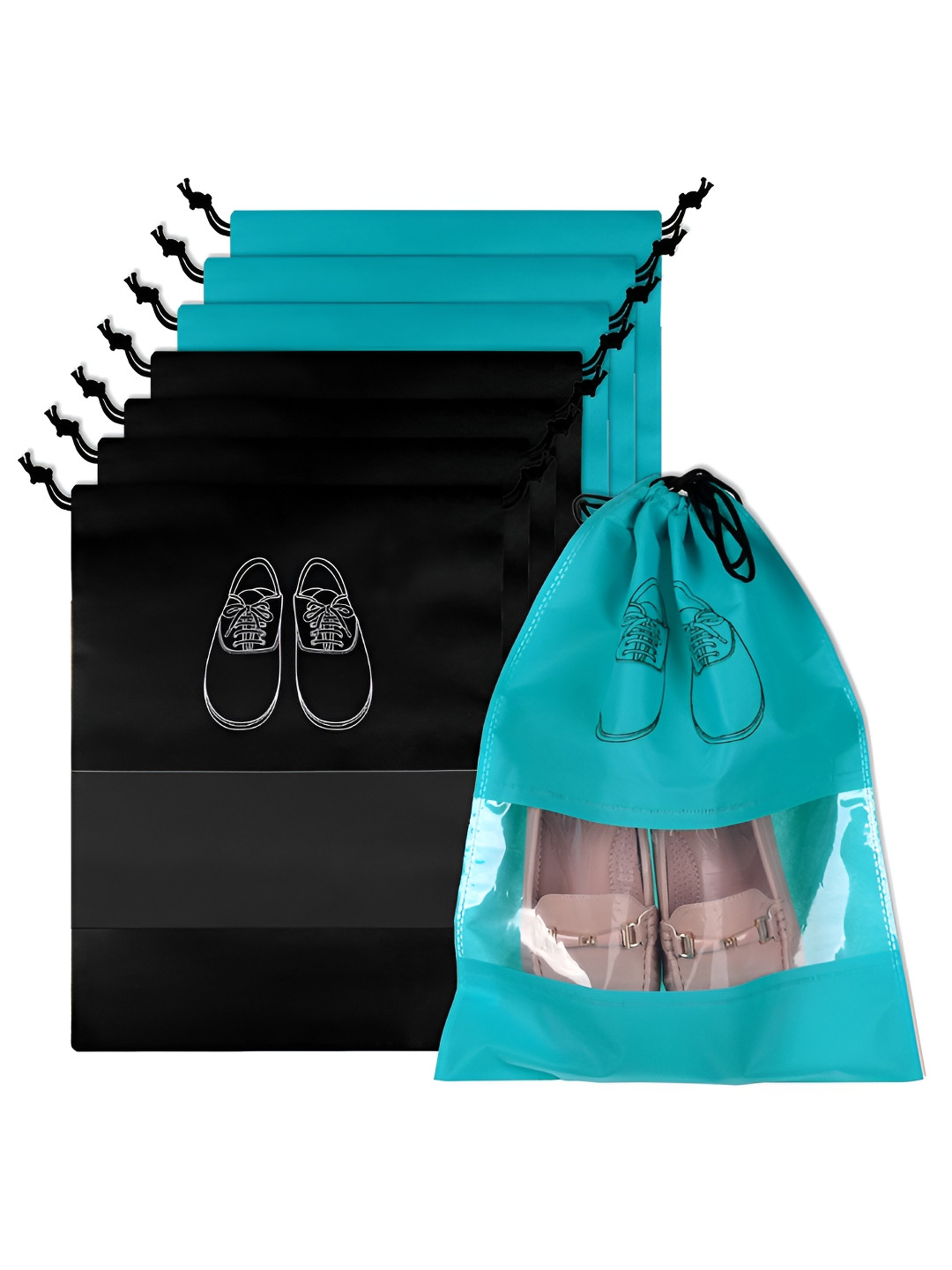 Aura Black & Green 8 Pieces Water Resistant Shoes Organisers