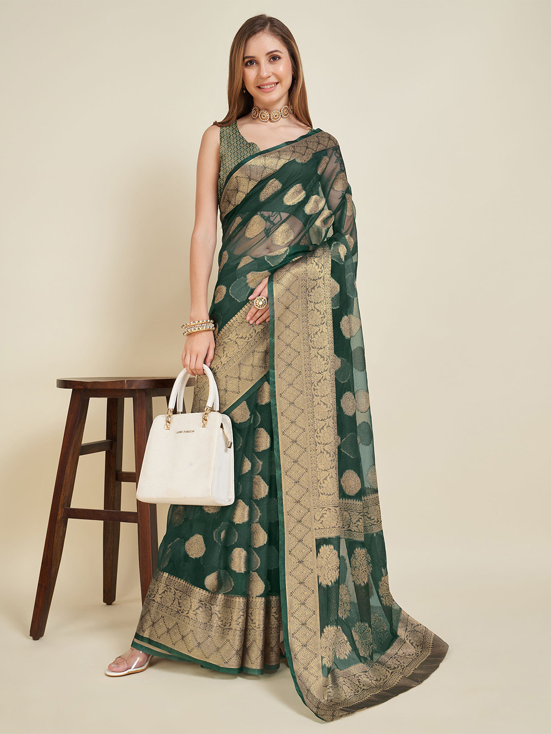 Durga Textile Ethnic Motifs Woven Design Zari Border Saree