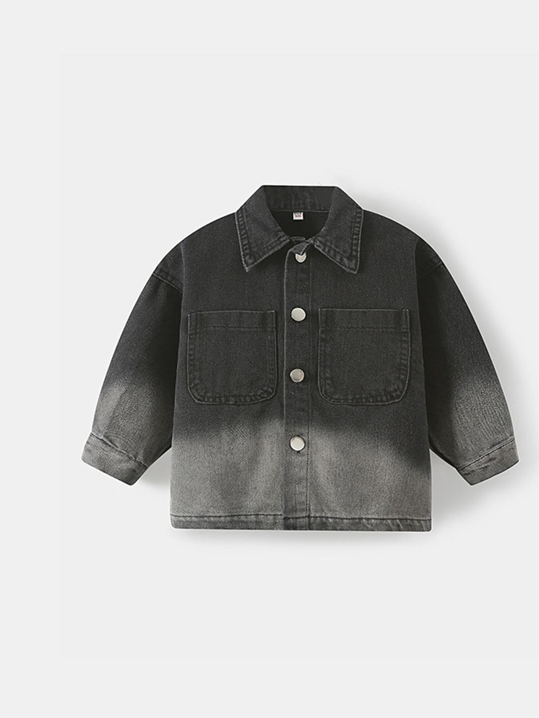 LULU & SKY Boys Colourblock Spread Collar Denim Jacket With Studded