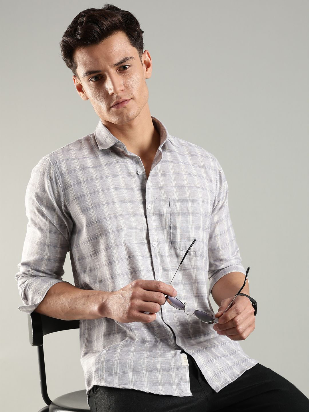 OG For Real Slim Fit Tartan Checked Long Sleeves Pure Cotton Shirt