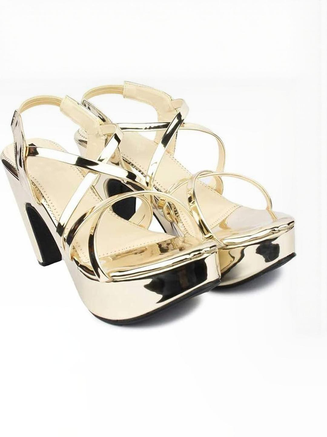Digni Women Gold Criss-Cross Strap Party Platform Heels