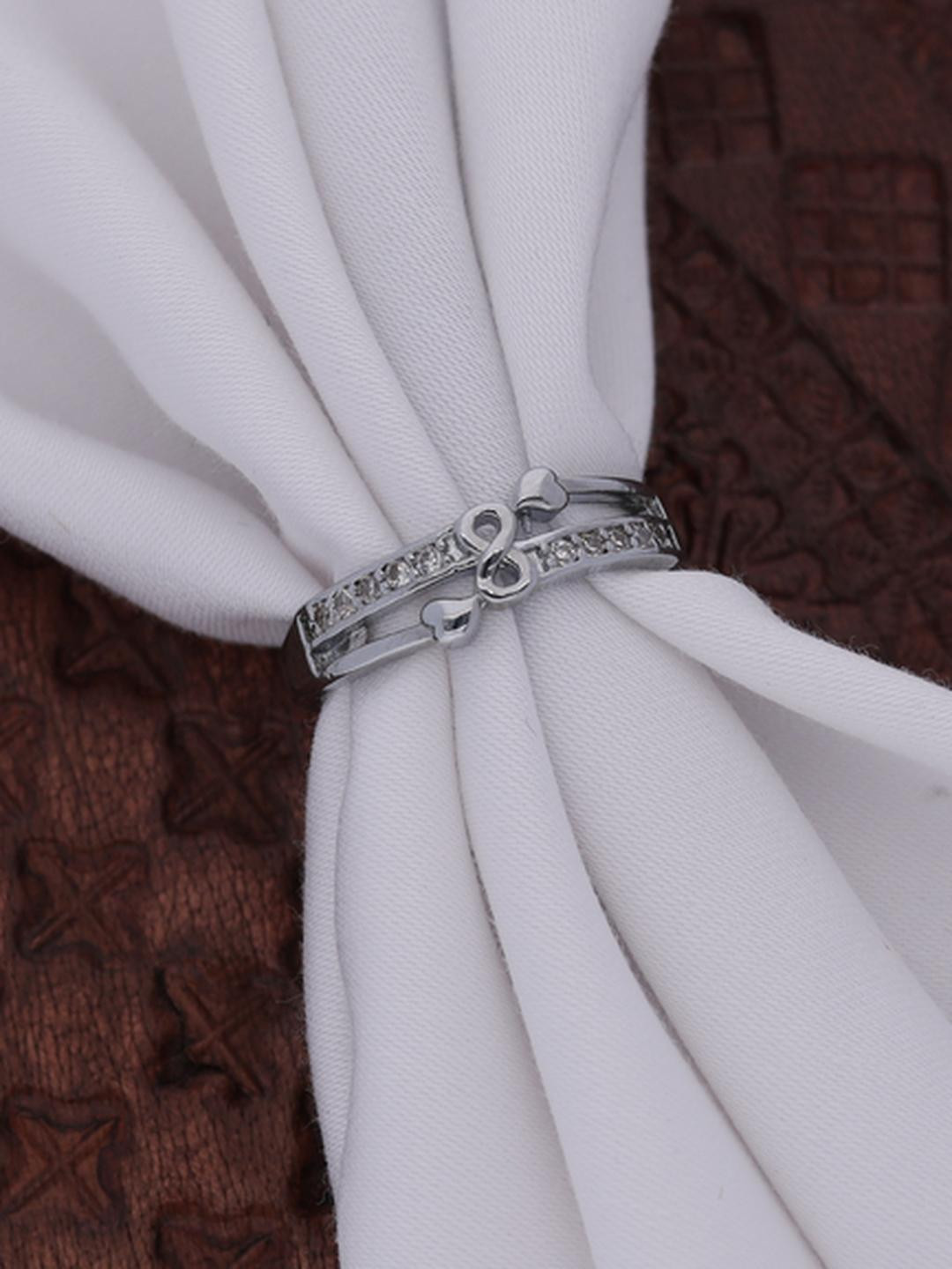 Anouk Silver-Plated Dual Heart American Diamond  Ring