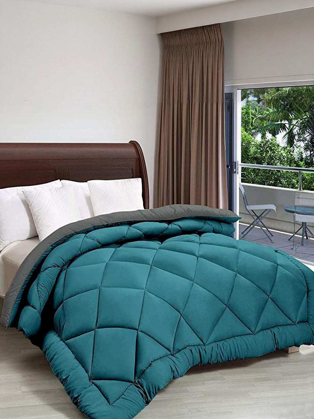 Doristyle Blue & Grey 250 Gsm Reversible Single Plain Quilted Comforter