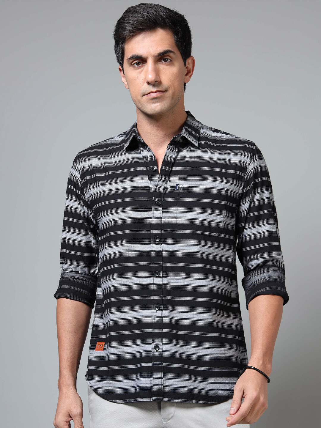 Rope Standard Slim Fit Striped Spread Collar Pure Cotton Shirt