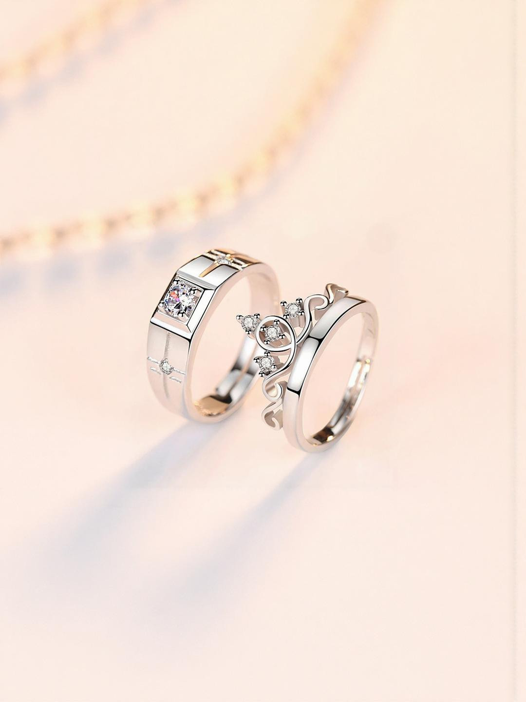 DressBerry Set of 2 Silver Plated Crown Adjustable Couple Rings Set