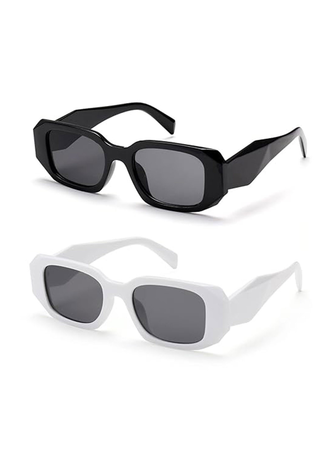 DEXENT COLLECTION Unisex Set Of 2 Black Rectangle Sunglasses