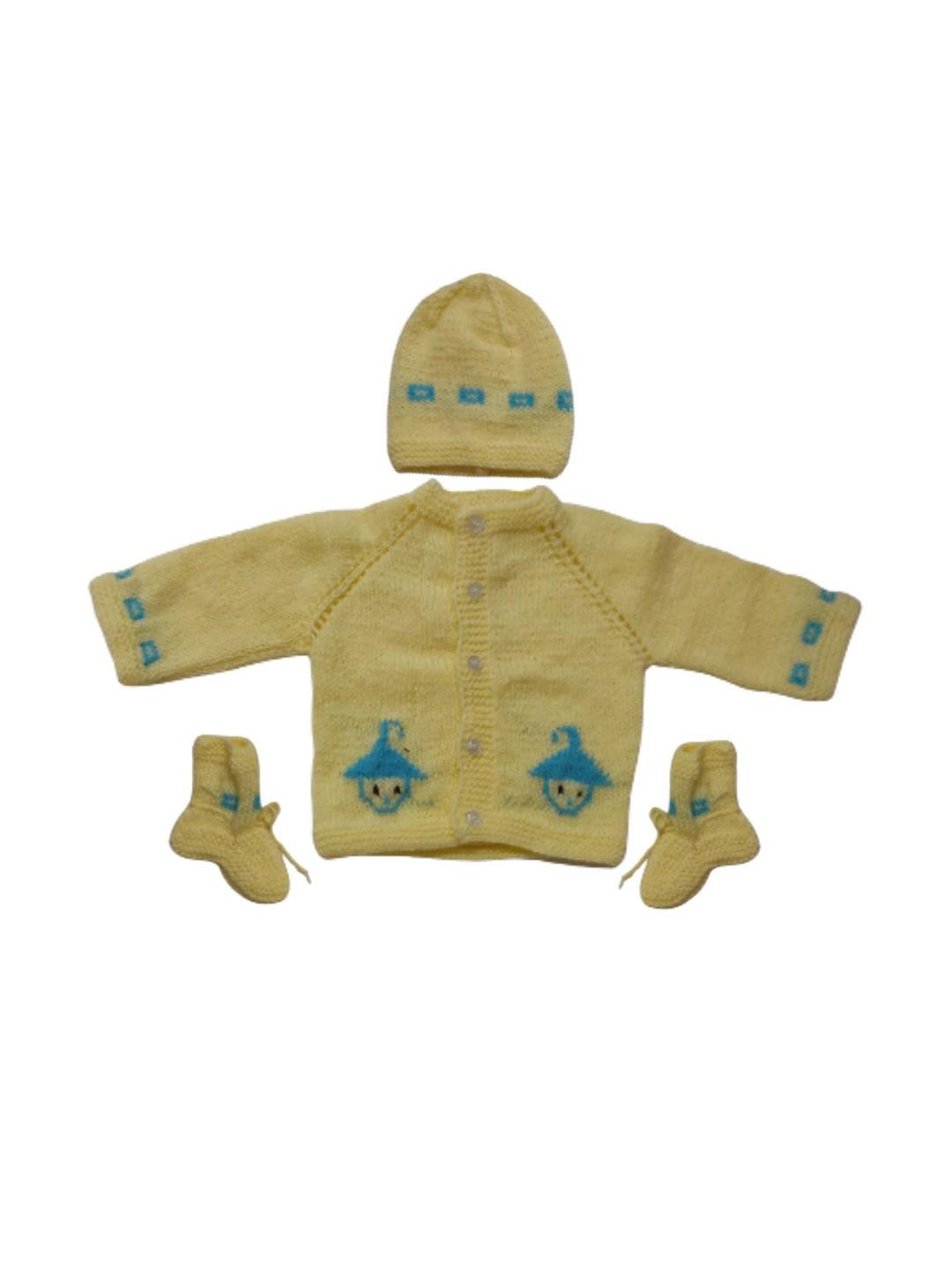 Cute Collection Kids Woollen Cardigan with Embroidered Detail With Cap & Pair of Socks