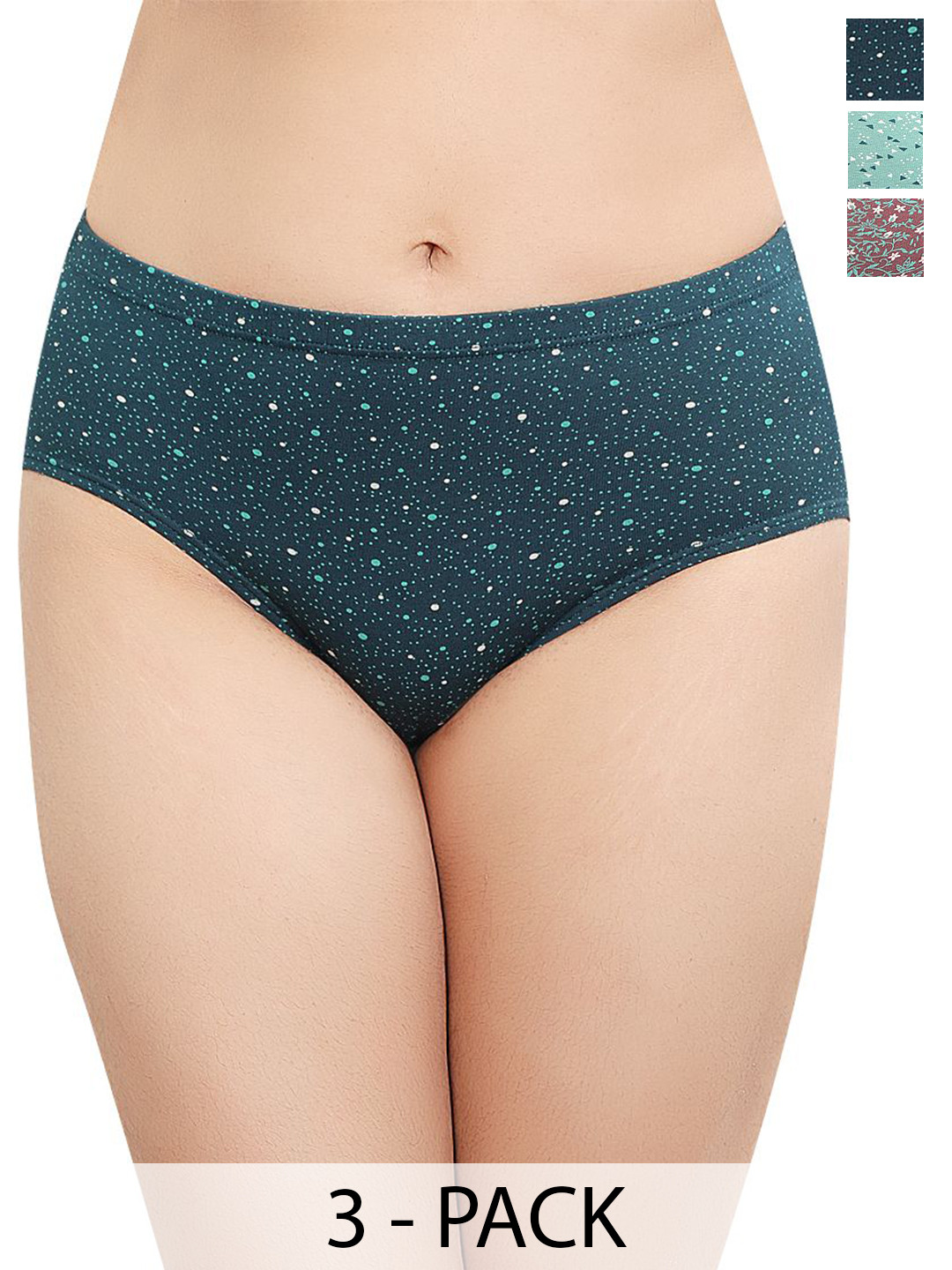 In Care Pack Of 3 Abstract Printed Mid-Rise Hipster Briefs