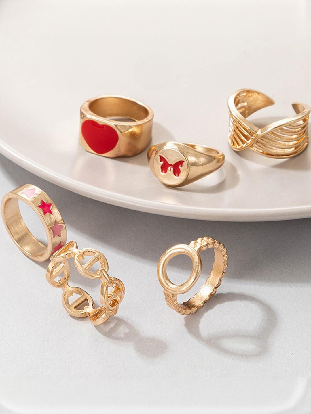 DressBerry set of 6 Alloy Gold-Plated Ring Set