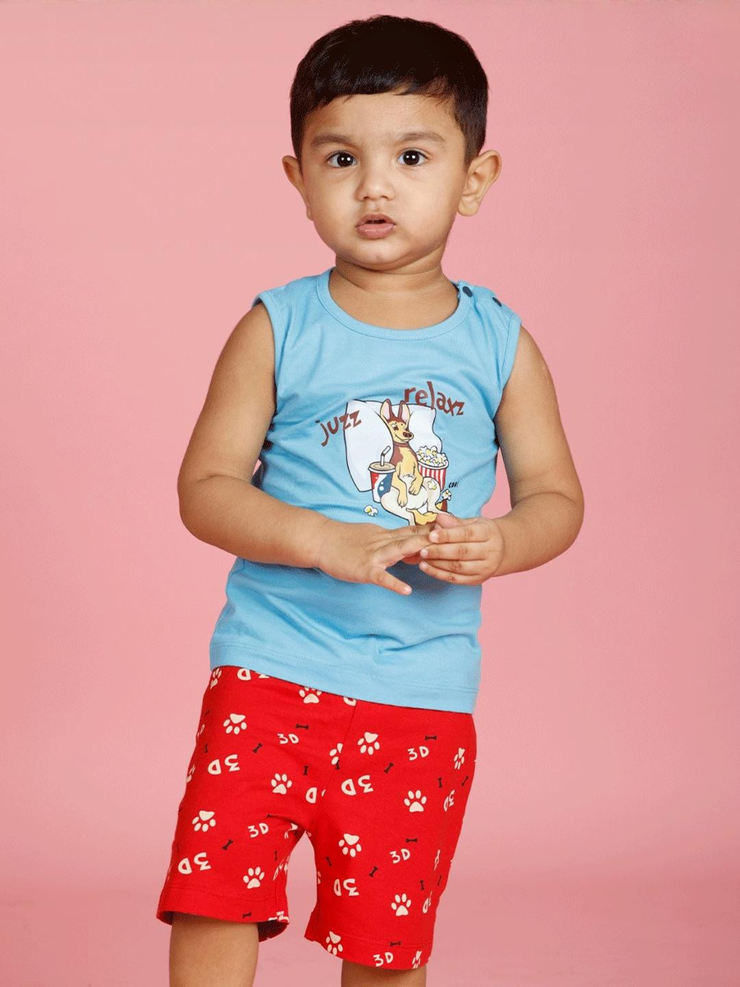 Pubu Boys Blue & Red Printed T-shirt & Shorts