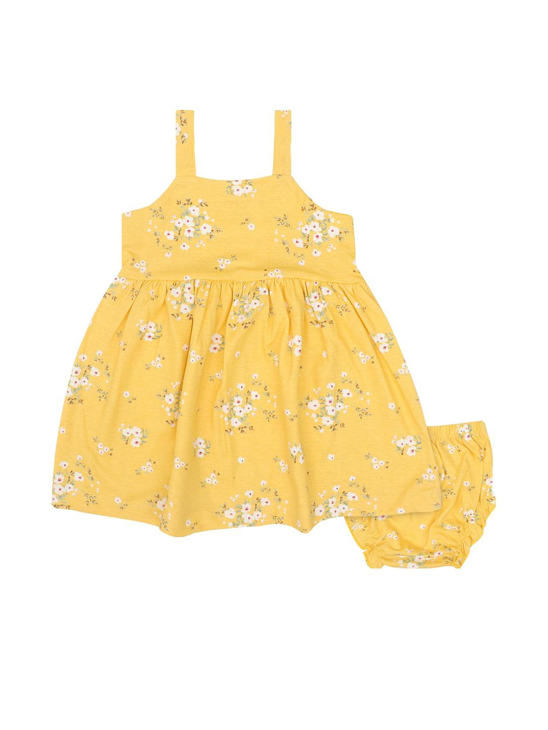 Pubu Girls Yellow Floral Printed Frock With Shorts