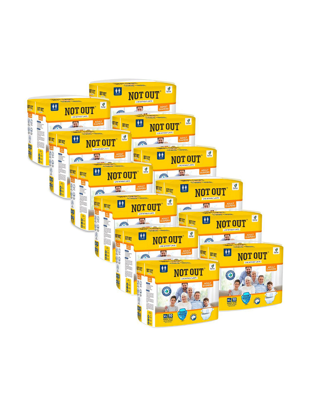 Not Out Set Of 12 Adult Tape Diapers - XL - 10 Pieces Each