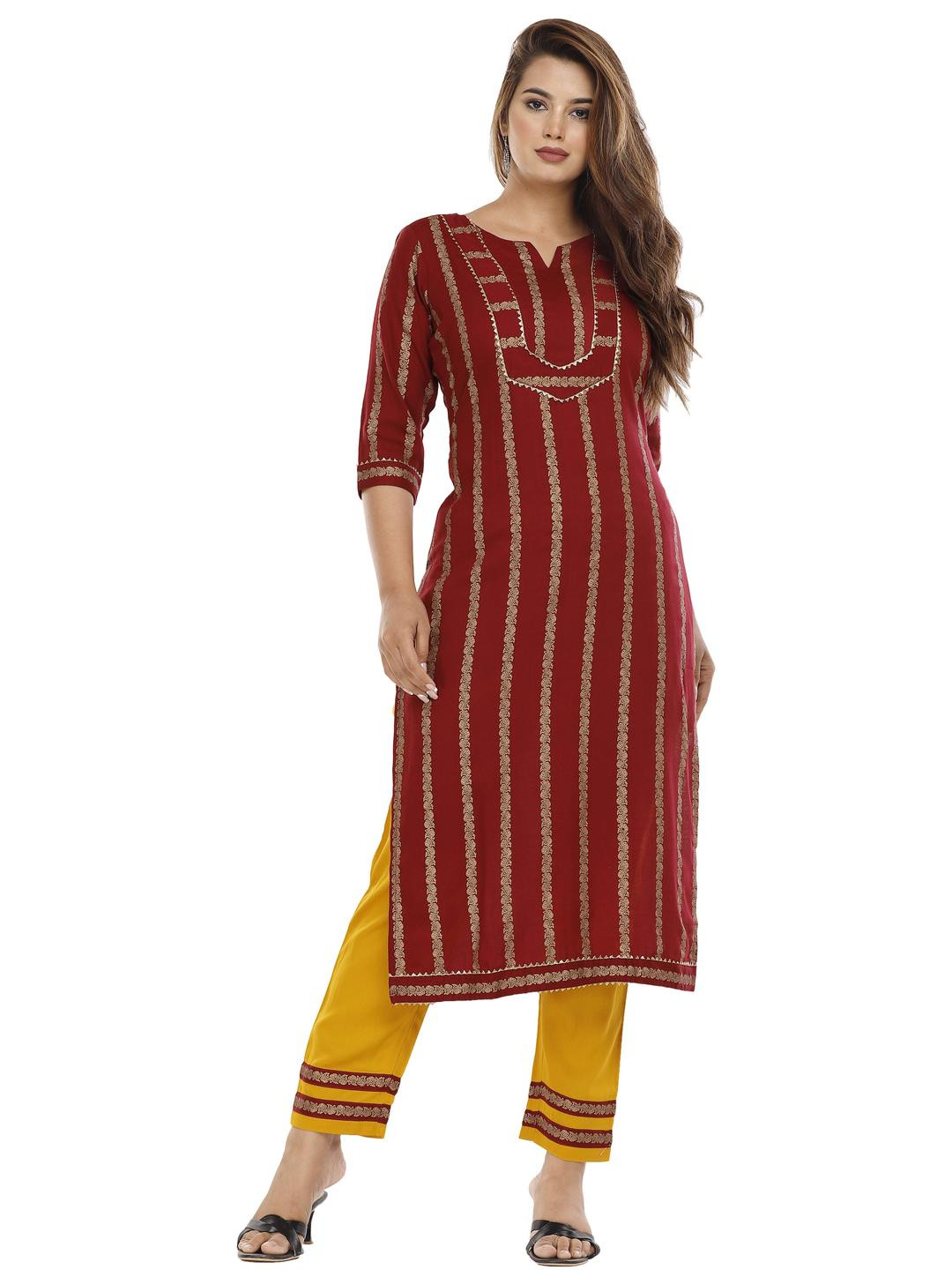 RR SA KURTIS Maroon Printed reyone kurta for women