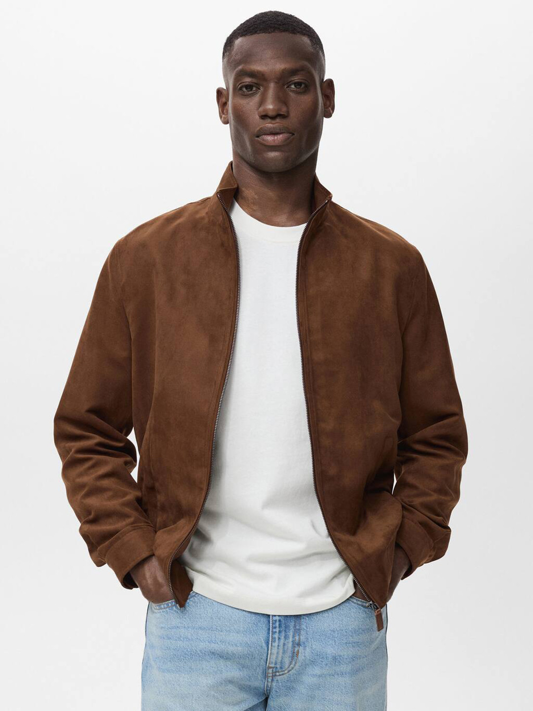 MANGO MAN Faux Suede Leather-Effect Tailored Jacket