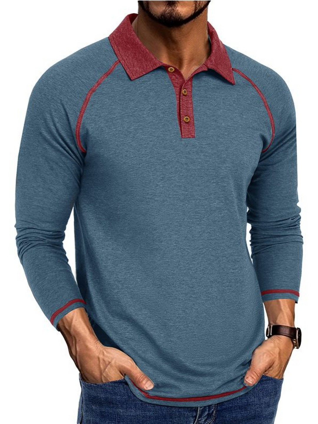 StyleCast x Revolte Men Solid Polo Collar Long Sleeves Raw Edge T-shirt