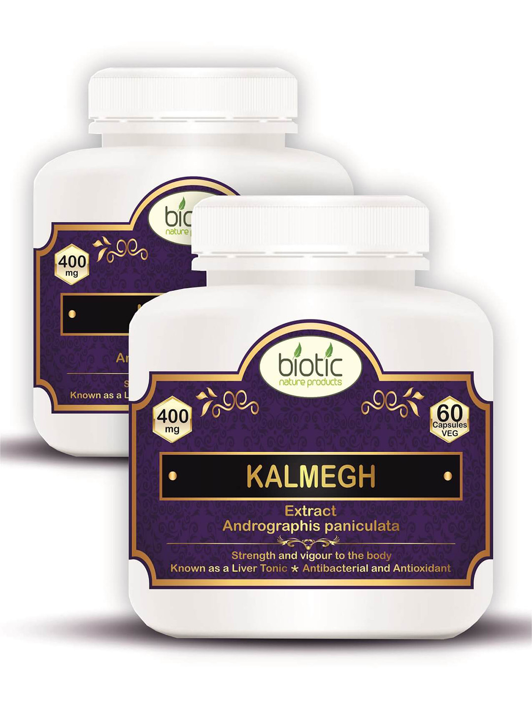 Biotic Set Of 2 Natural Kalmegh 400mg Capsules - 60 Capsules Each