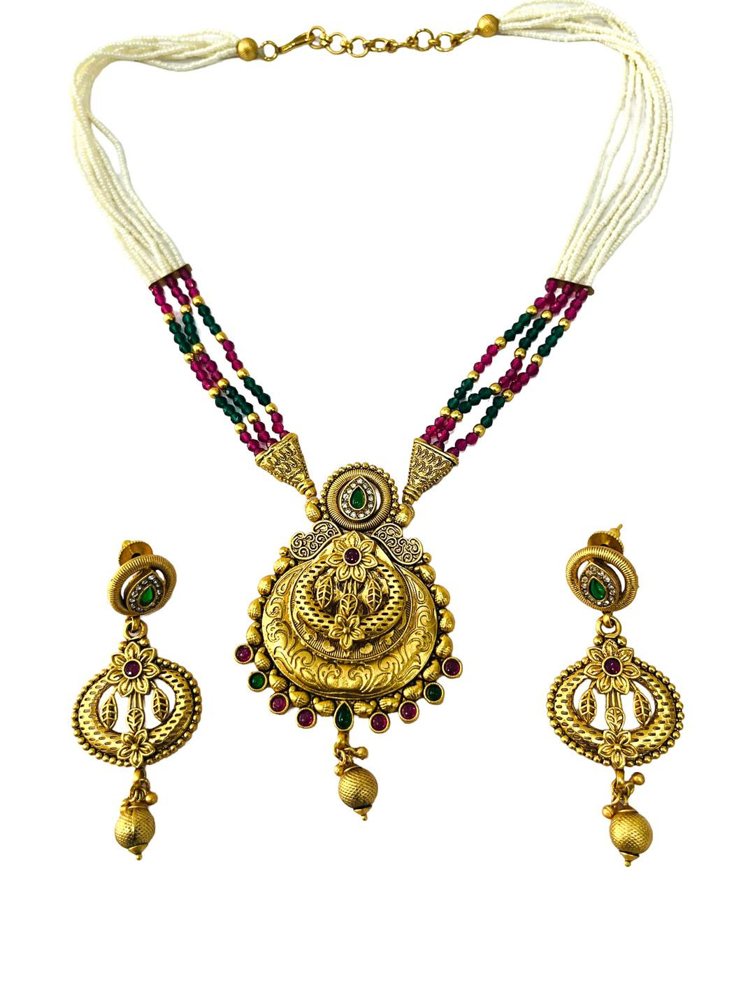 J D Jewellers Women 24k Rajputana Rajasthani Ethnic Rajwadi Necklace Jewellery Set