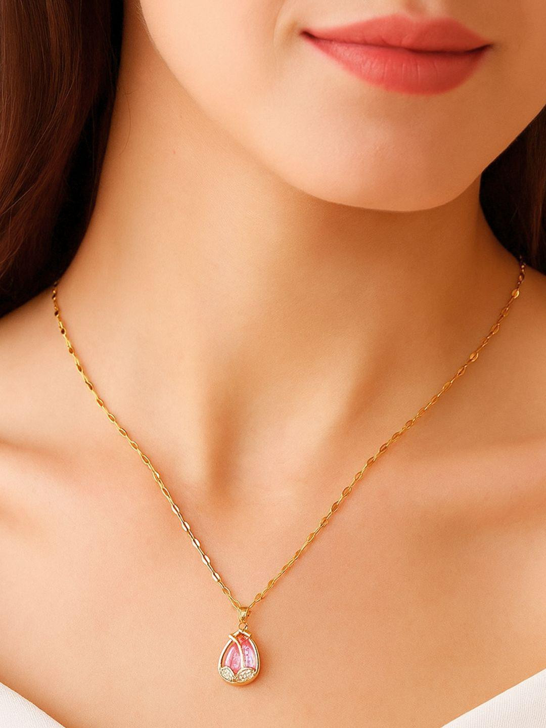 Bauble Cluster Gold-Plated Cubic Zirconia Teardrop Shaped Pendant with Chain