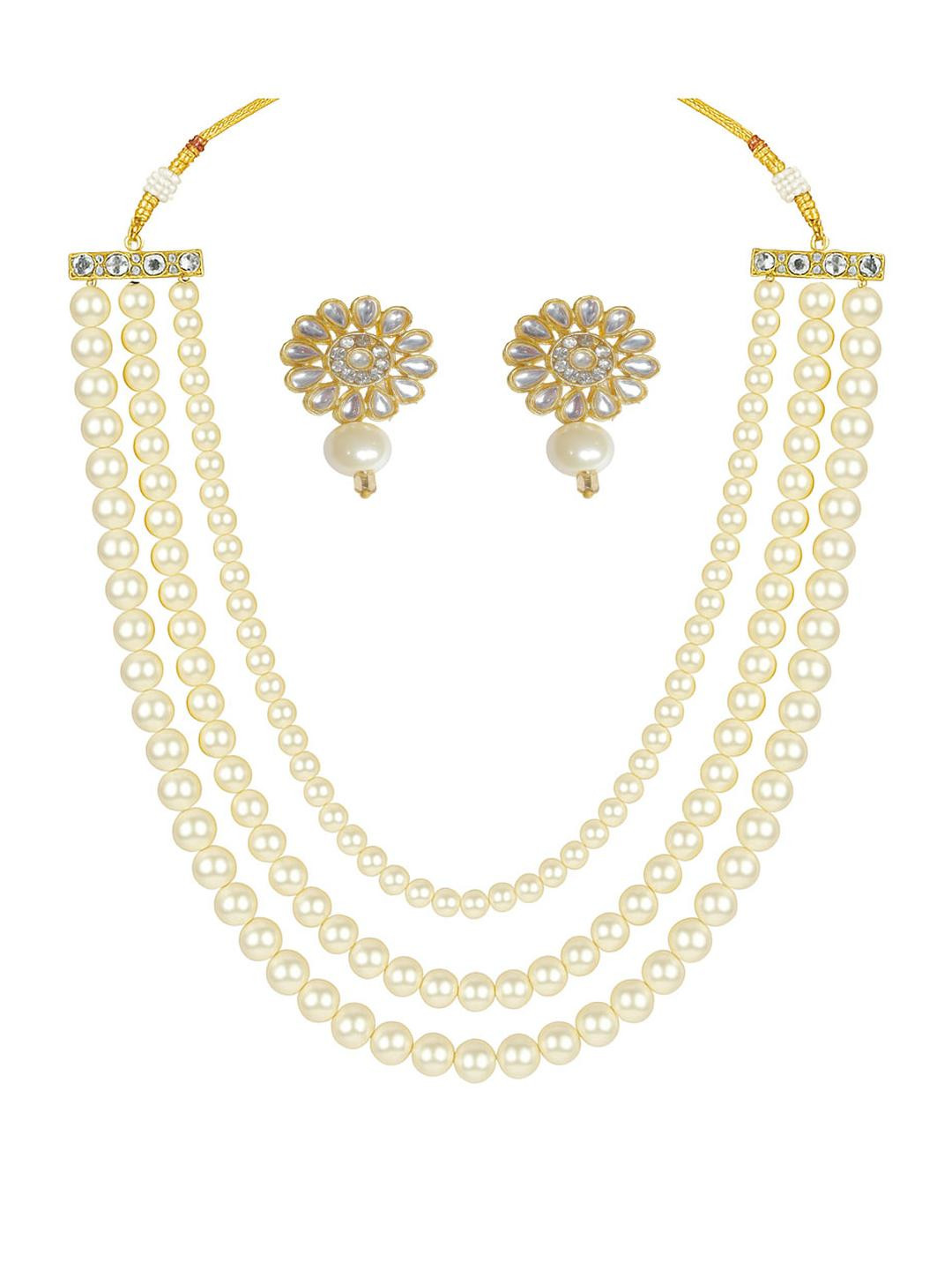 DENICRAAS Women White 3 Layer Gold-Plated Alloy Elegant Ethnic Jewelry Set