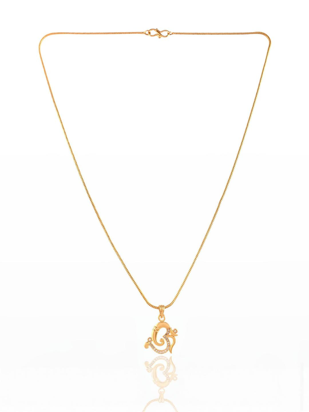 PYR FASHION Gold-Plated Om Crystal Studded Contemporary Pendant With Chain