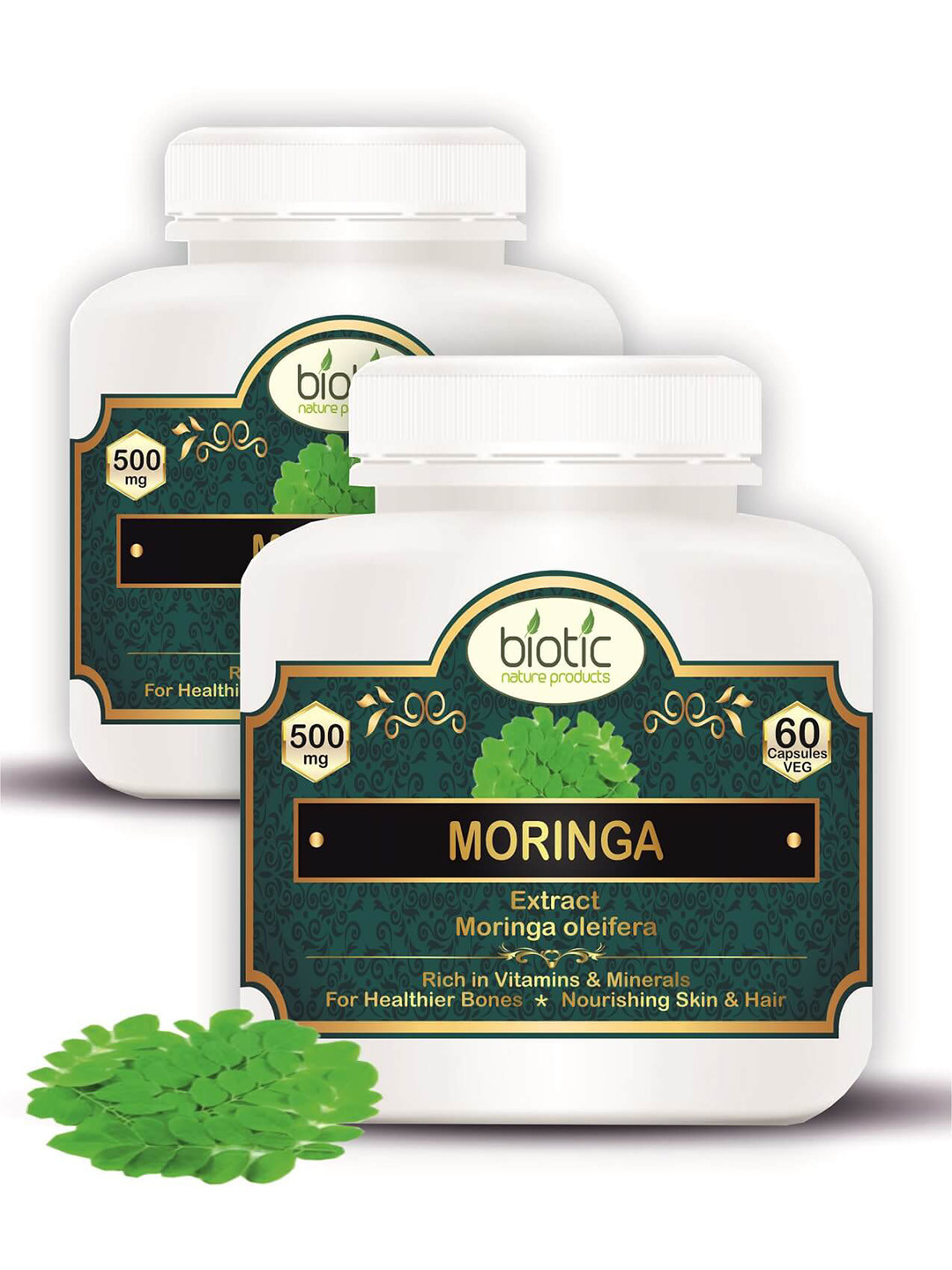 Biotic Set Of 2 Veg Moringa Oleifera Leaf Extract Supplement - 60 Capsules (Each)