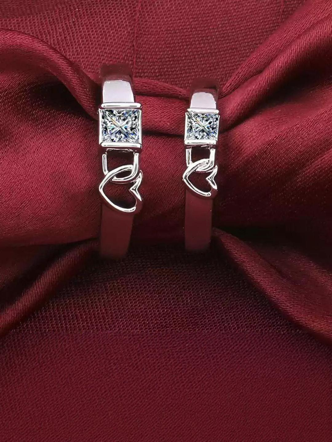 SYFER Unisex Set of 2 Platinum Plated Cubic Zirconia Finger Ring