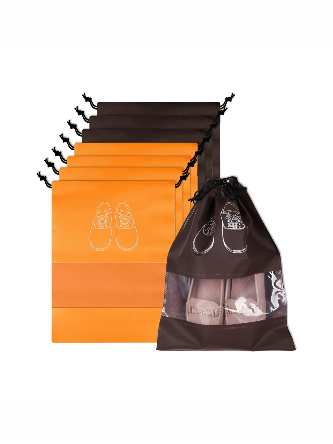 Aura Orange 8 Pieces Printed Water Resistant Shoes Organisers With Transparent Window