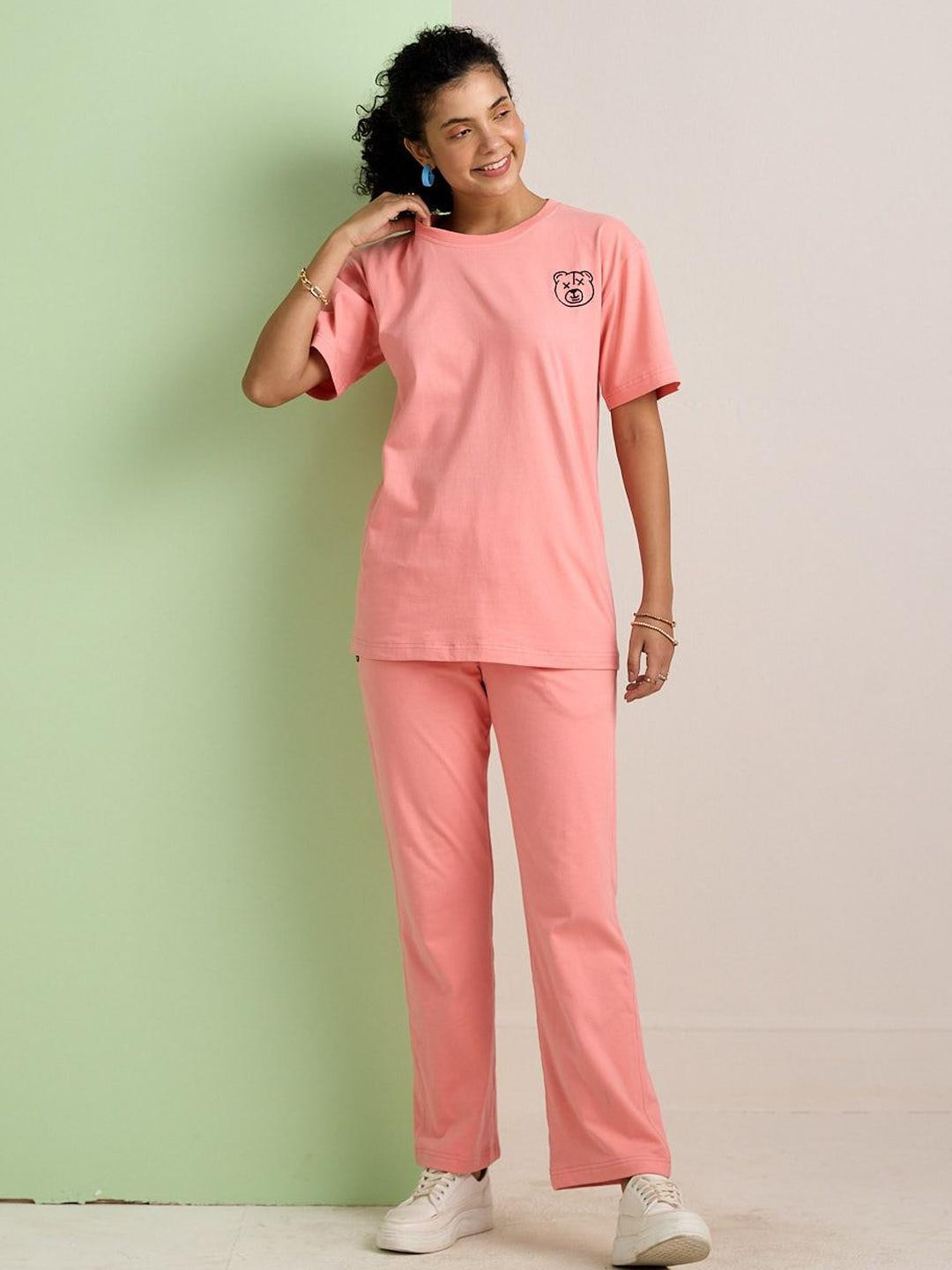 AVOCADO Pure Cotton Oversized Round Neck T-Shirt With Trousers
