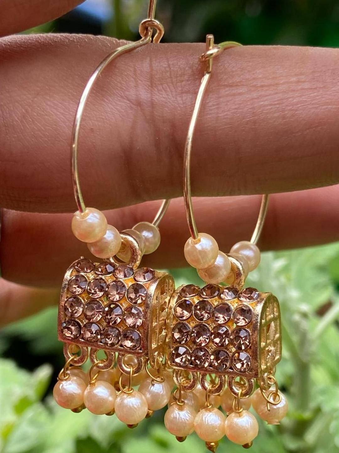 Psight Gold Plated Square Hoop Earrings with Pearl Beads