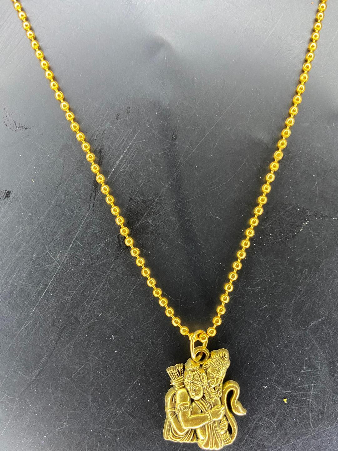 KALAFICIAL Unisex Gold-Plated Lord Hanuman & Lord Rama Pendant With Chain