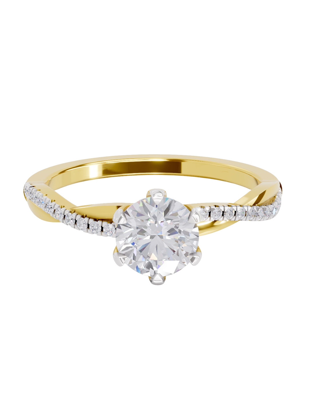 Sparkles Women 14K Yellow Gold Lab Grown Diamond 0.9 Carat Round Shape Diamond Ring
