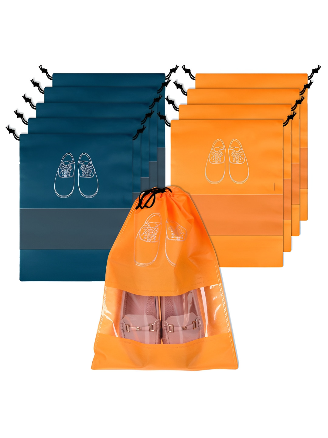 Aura Navy Blue 10 Pieces Printed Water Resistant Shoes Organisers With Transparent Window