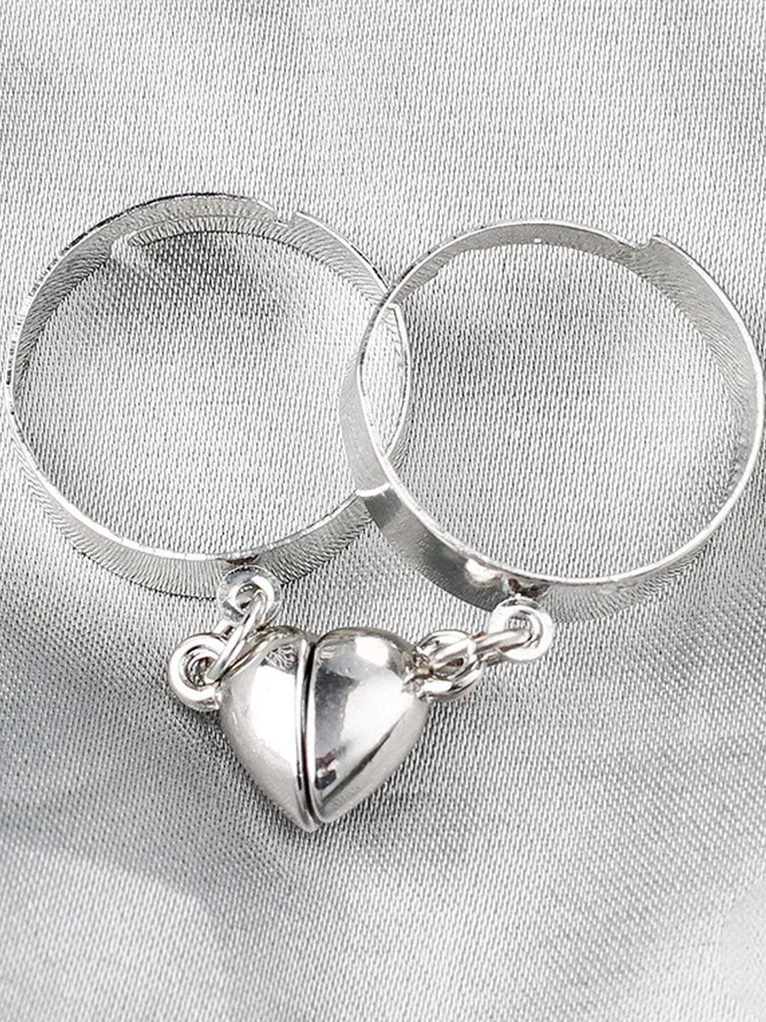 DressBerry Silver-Plated Magnetic Heart Matching Couple Ring