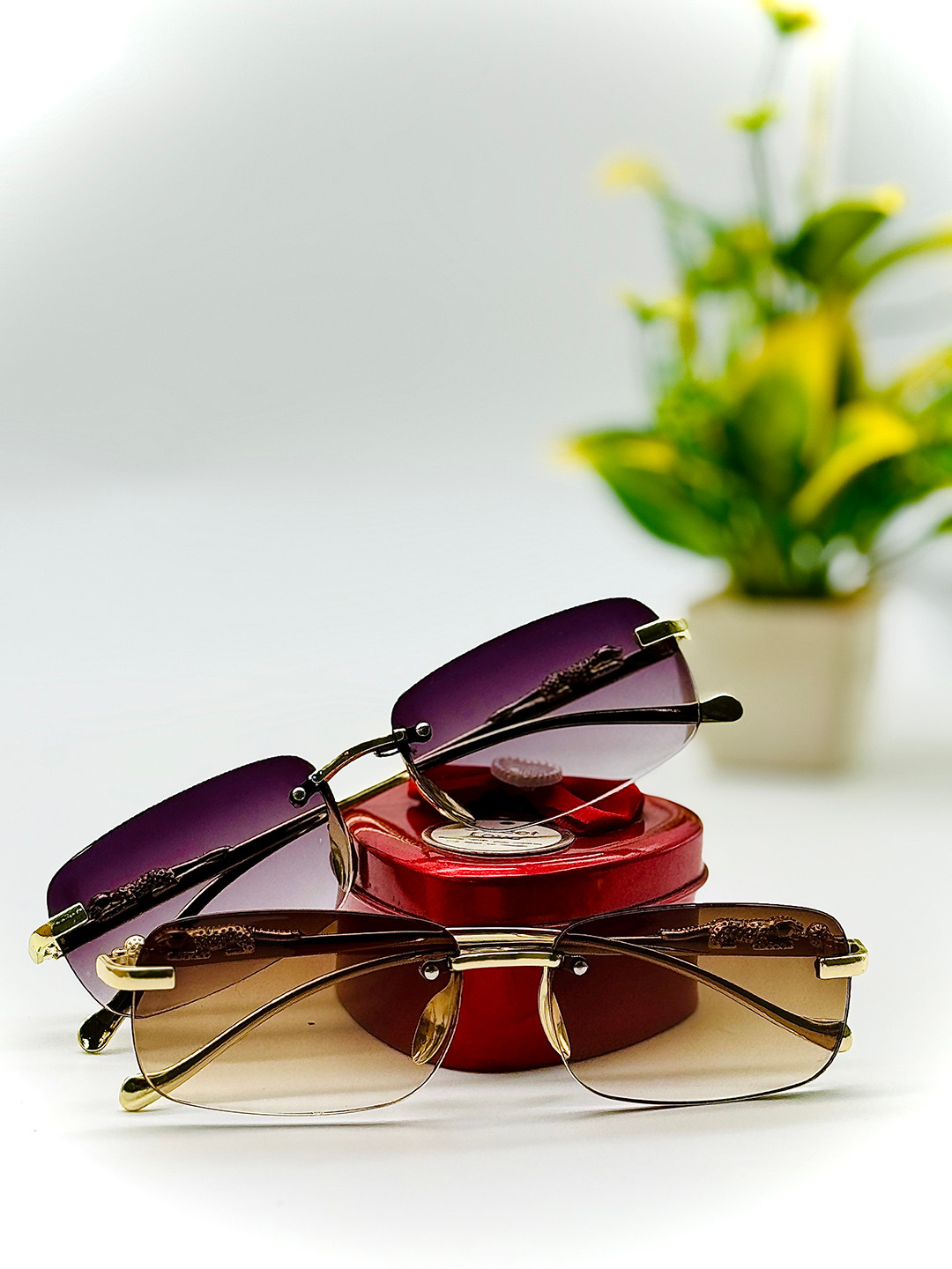 DEXENT COLLECTION Unisex Pack of 2 Rectangle Sunglasses Combo Mc Stan Black, Brown