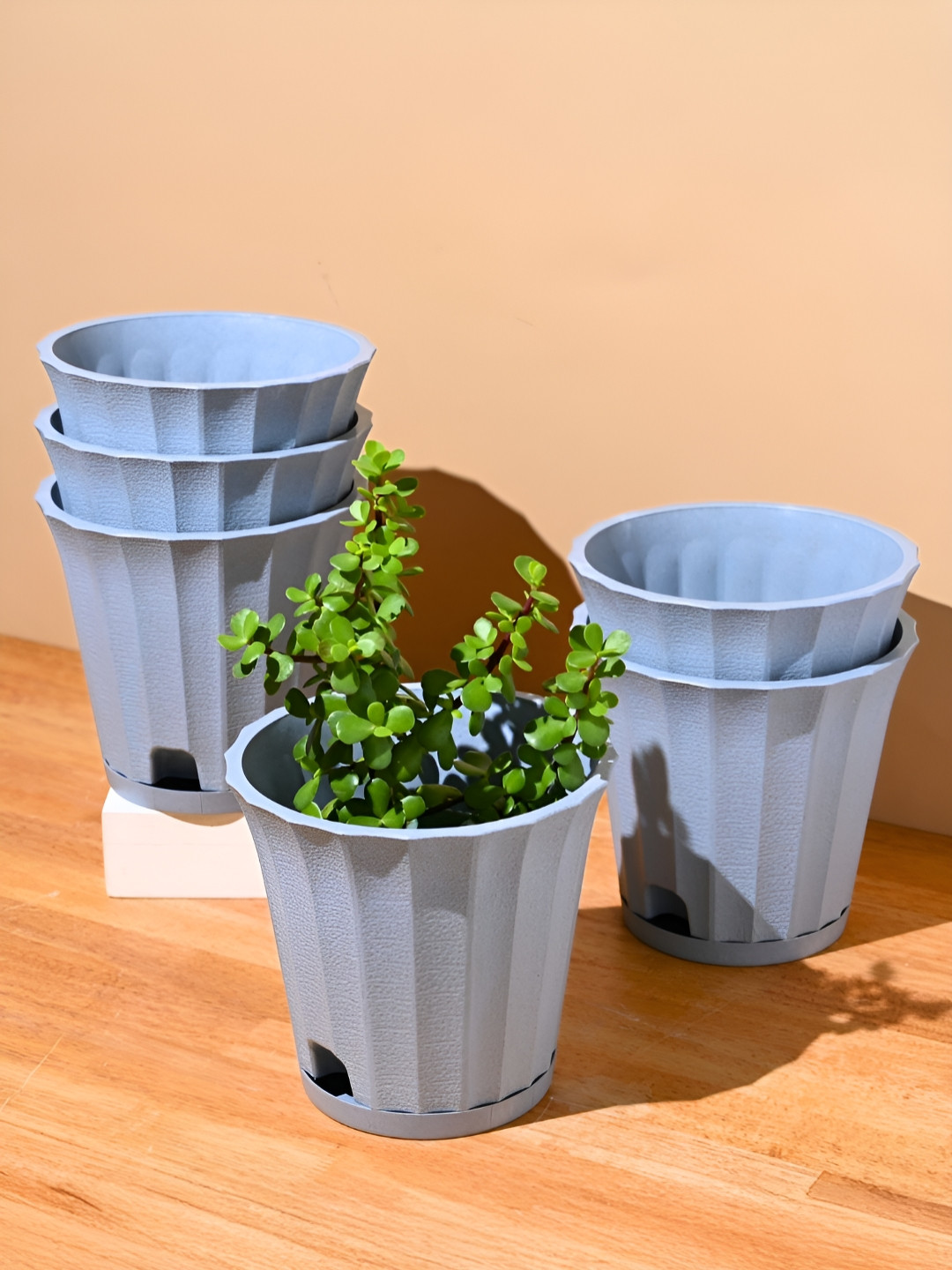 eha Azure Blue 6 Pieces Textured Earth Friendly Self-Watering Planters